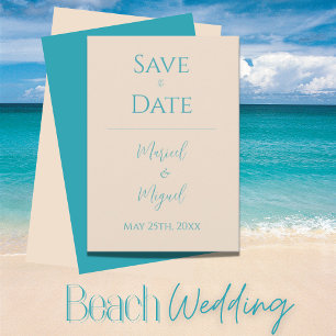 Tarjeta de guardar la fecha de boda Tan Ocean Blue