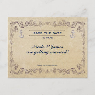 Tarjeta de guardar la fecha de boda vintage náutic