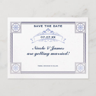 Tarjeta de guardar la fecha de boda vintage náutic