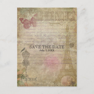 Tarjeta de guardar la fecha de boda Vintage Paris 