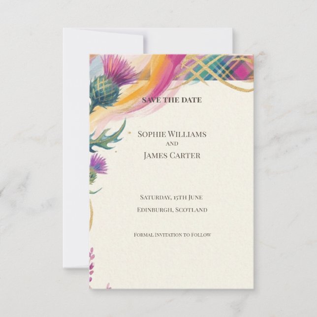 Tarjeta de Guardar la Fecha de Bodas de Cardo Tart (Anverso)