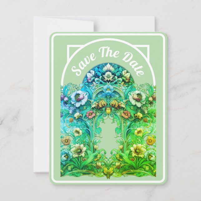 Tarjeta de guardar la fecha de color verde pálido  (Anverso)
