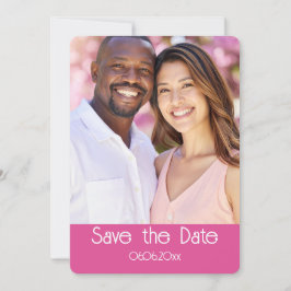 Tarjeta de Guardar la Fecha de Foto Rosa y Blanca