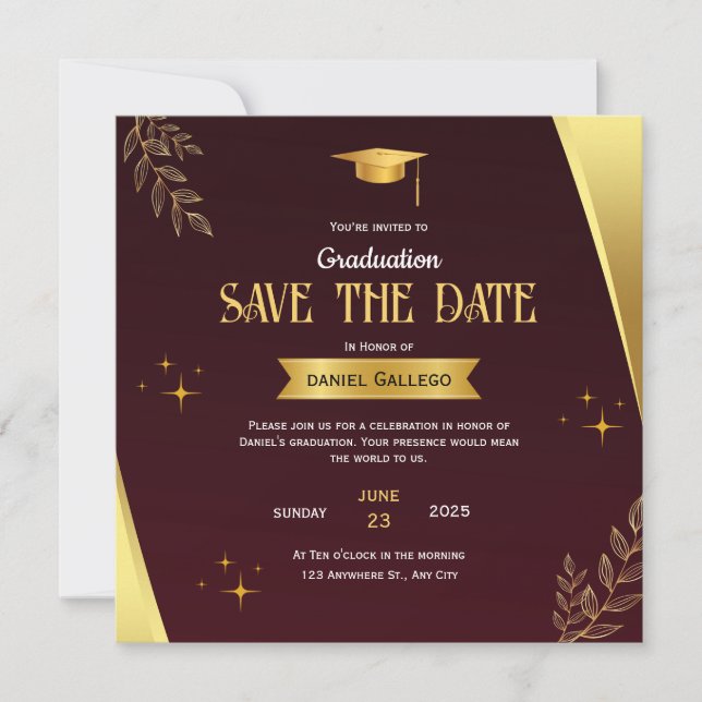 Tarjeta de Guardar la Fecha de Graduación de Oro R (Anverso)