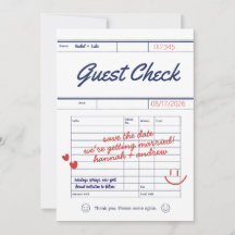 Tarjeta de guardar la fecha de la boda de cheque d