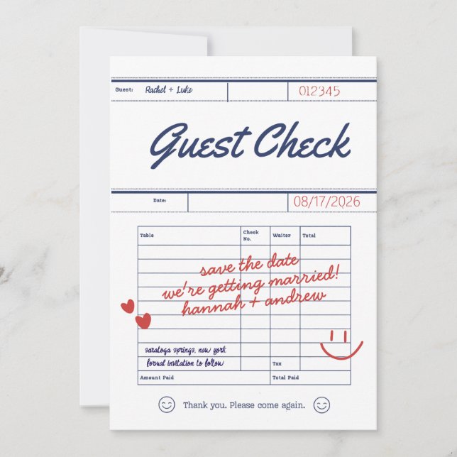 Tarjeta de guardar la fecha de la boda de cheque d (Anverso)