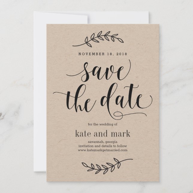 Tarjeta de guardar la fecha de la boda de eleganci (Anverso)