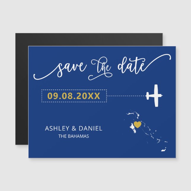 Tarjeta de guardar la fecha de la boda en Las Baha (Anverso/Reverso)