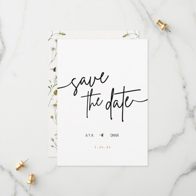 Tarjeta de guardar la fecha de la boda floral (Anverso/Reverso In Situ)