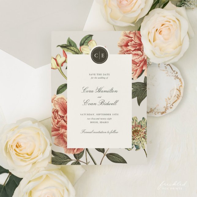 Tarjeta de guardar la fecha de la boda floral vint (Cora Vintage Floral Save the Date card)