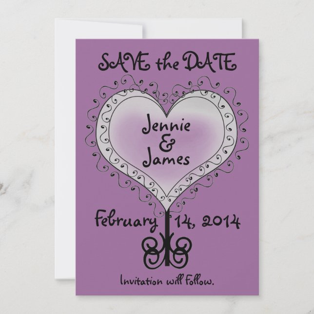 Tarjeta de guardar la fecha de la boda Morado Malv (Anverso)