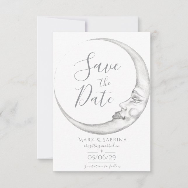 Tarjeta de Guardar la Fecha de Luna Creciente Dibu (Anverso)