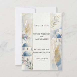 Tarjeta de Guardar la Fecha de Santorini Azul Páli