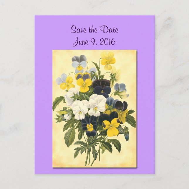Tarjeta de Guardar la Fecha de Violetas y Pensamie (Anverso)