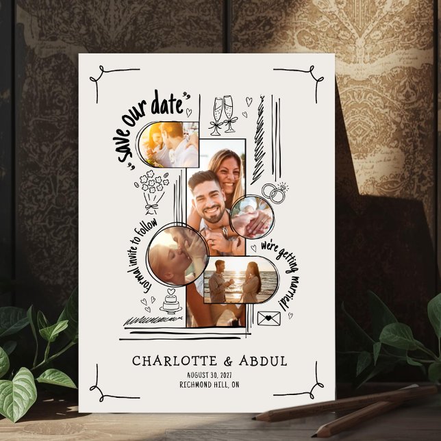Tarjeta de Guardar la Fecha Dibujada a Mano con Am (A Save The Date For Fun Couples Only)