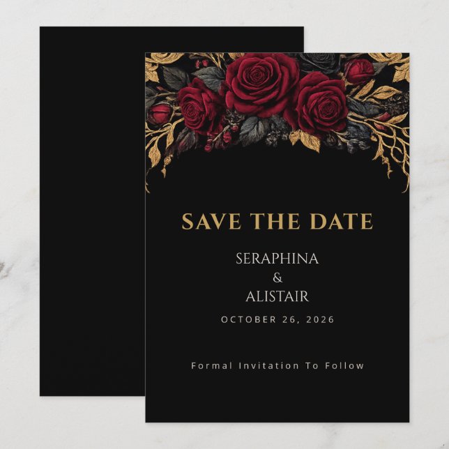 Tarjeta de Guardar la Fecha Elegante Oscura Gótica (Anverso / Reverso)