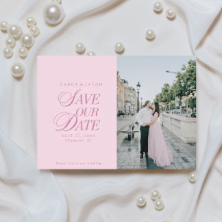Tarjeta de guardar la fecha elegante rosa pastel