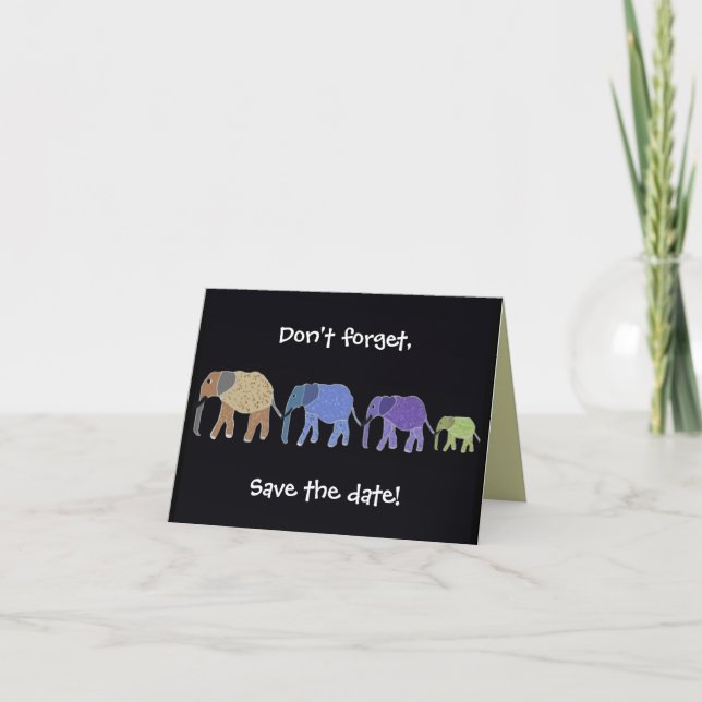 Tarjeta de guardar la fecha Elephants Never Forget (Anverso)