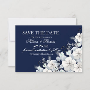 Tarjeta de guardar la fecha flor blanca sakura azu