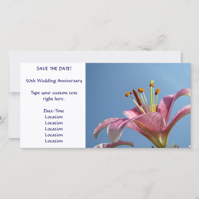 Tarjeta de GUARDAR LA FECHA Flor de lirio rosa cie (Anverso)