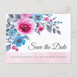 Tarjeta de Guardar la Fecha Floral Acuarela Rosa M