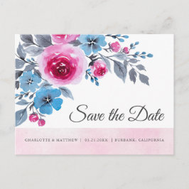 Tarjeta de Guardar la Fecha Floral Acuarela Rosa M