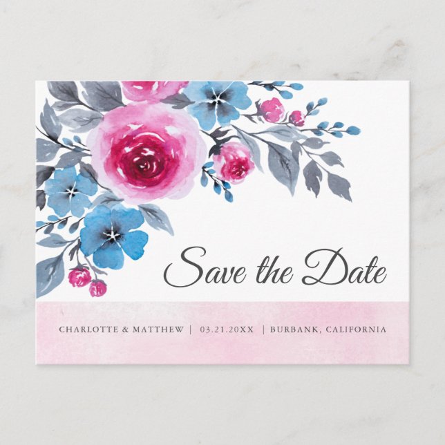 Tarjeta de Guardar la Fecha Floral Acuarela Rosa M (Anverso)