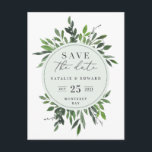 tarjeta de guardar la fecha floral de acuarela fro<br><div class="desc">tarjeta de guardar la fecha floral de acuarela frondosa. Con hermosas hojas de acuarela y tipografía moderna y audaz,  esta invitación de guardar la fecha está en tendencia y es perfecta para cualquier temporada. Parte de un conjunto de bodas</div>