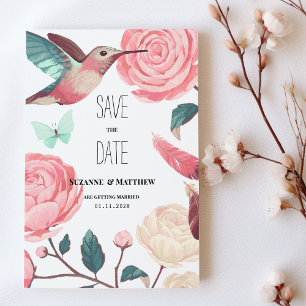 Tarjeta de Guardar la Fecha Floral de Colibrí Colo