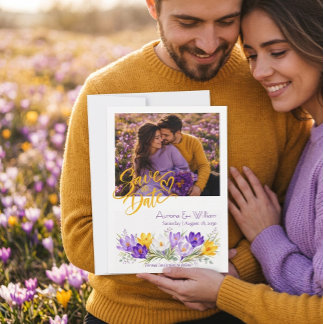 Tarjeta de Guardar la Fecha Floral de Crocus Amari