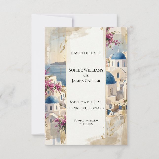 Tarjeta de guardar la fecha floral de Santorini ro (Anverso)