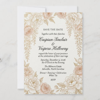 Tarjeta de Guardar la Fecha Floral Neutral Elegant