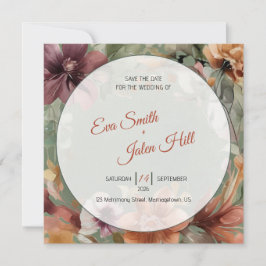 Tarjeta de Guardar la Fecha Floral Otoñal Malhumor