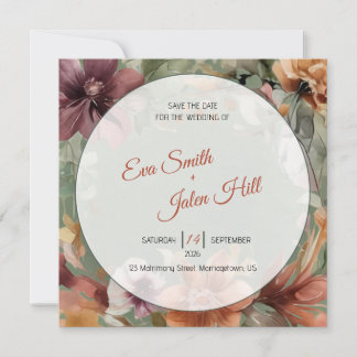 Tarjeta de Guardar la Fecha Floral Otoñal Malhumor
