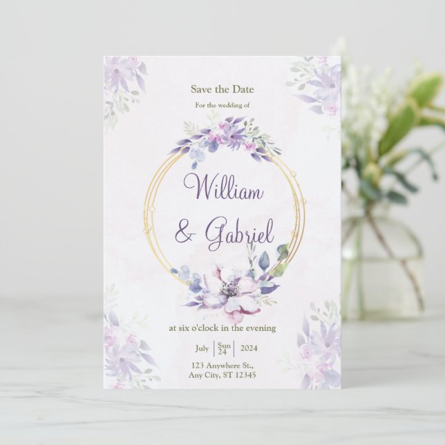 Tarjeta de guardar la fecha floral, tarjeta de inv (Anverso de pie)