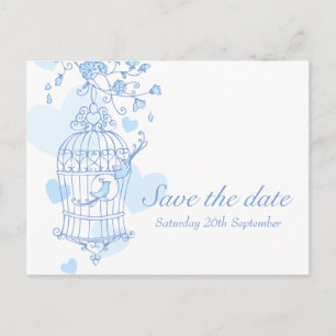 Tarjeta de guardar la fecha jaula de pájaro azul y