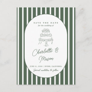 Tarjeta de Guardar la Fecha Preppy con Rayas Verde