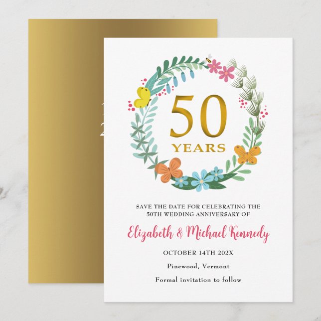Tarjeta de "Guarde la Fecha" del 50º Aniversario d (Anverso / Reverso)