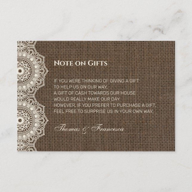 Tarjeta de guía de regalo de Filipiniana Lace on B (Anverso)