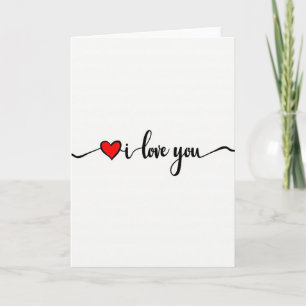Tarjeta de guión de corazón rojo que amo