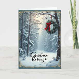 Tarjeta de guirnalda de bosque nevado