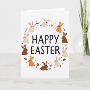 Tarjeta de guirnalda de conejo de Pascua feliz