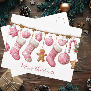 Tarjeta de guirnalda de Navidad rosa festiva y lin