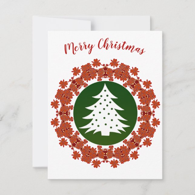 Tarjeta de guirnalda floral verde rojo merry Chris (Anverso)