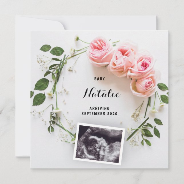 Tarjeta de guiso floral rosa de Invitación de emba (Anverso)