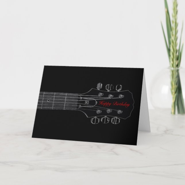 Tarjeta de guitarra de cumpleaños (negro) (Anverso)
