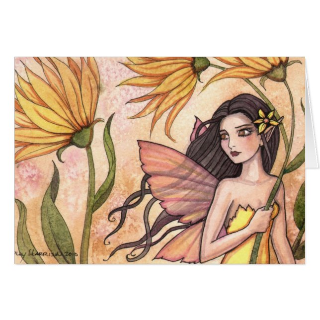 Tarjeta de Hada de Flor Silvestre Amarilla (Anverso (Horizontal))