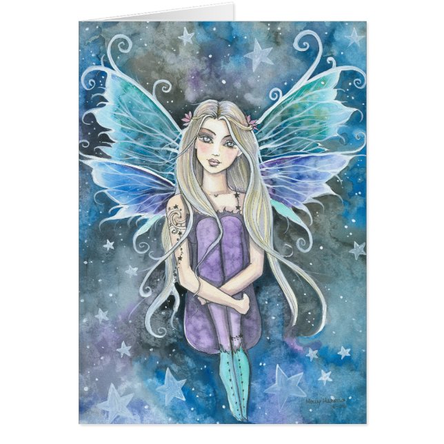Tarjeta de hadas de galaxia azul de Molly Harrison (Frente)