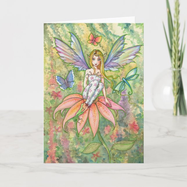 Tarjeta de hadas de jardín de flores de pixix Blos (Anverso)