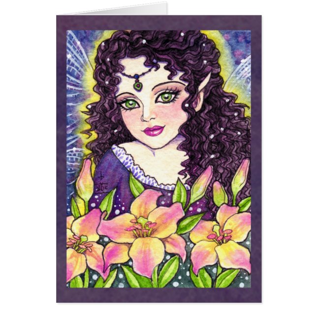 Tarjeta de hadas de la fantasía de la flor de (Frente)